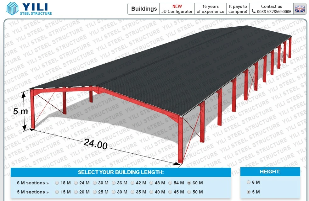 Europe Width (Span) : 24m, Height: 6m, Length: 18-60m, Prefab Light Frame Standard Steel Structure Farm Building / Warehouse with CE